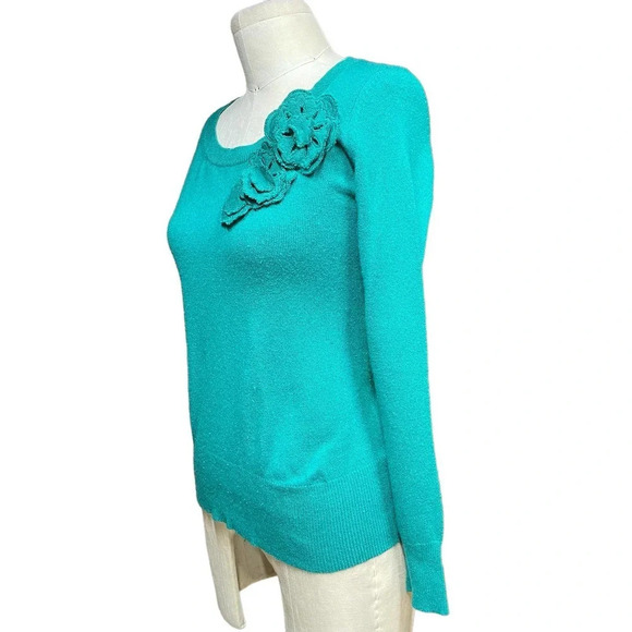 Escada Sport Floral Appliqué Wool Sweater Teal Green Size‎ Small - Picture 4 of 10